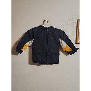 Nike Toddler Boys Full Zip Hooded Winter Coat Navy Yellow sz 3T Fleece Lining Po